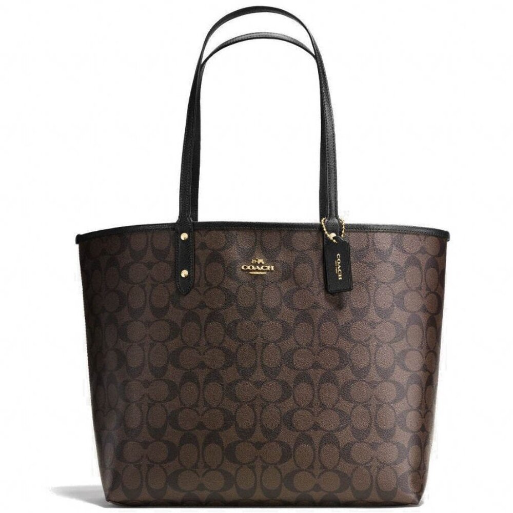Euc Coach Reversible Signature C;s & Black City Tote Bag